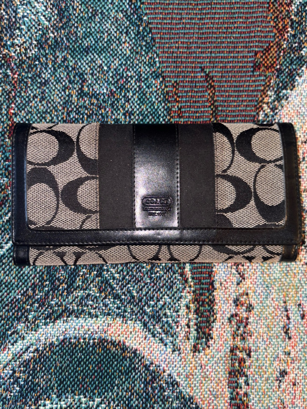 Coach Black & Khaki Signature Canvas Continental Wallet